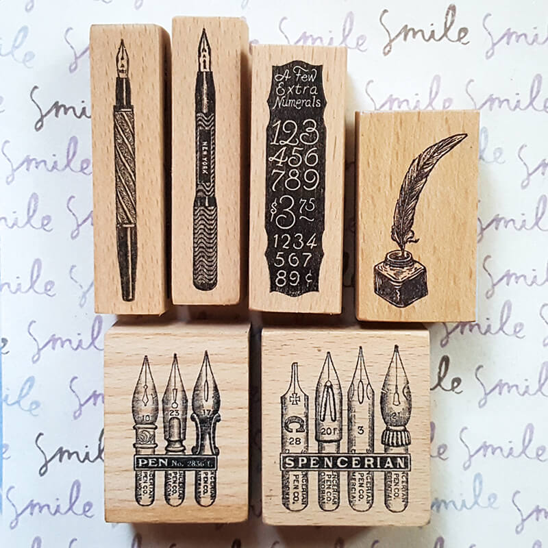 Fountain Quill Pens Literary Writing Ephemera Scrapbooking Wooden Stamp