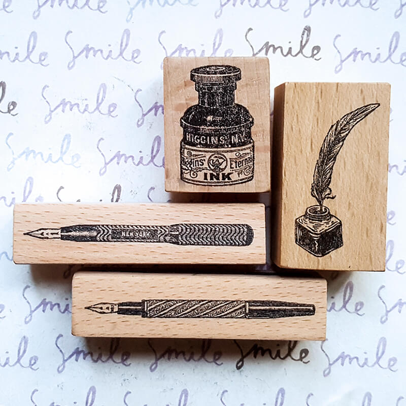 Fountain Quill Pens Literary Writing Ephemera Scrapbooking Wooden Stamp