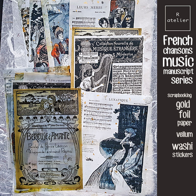 Romantic French Chansons Music Manuscript Series | Scrapbooking Vellum Paper Stickers Kit