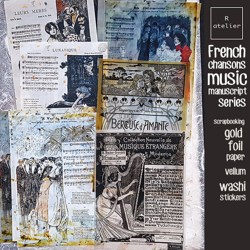 Romantic French Chansons Music Manuscript Series | Scrapbooking Vellum Paper Stickers Kit