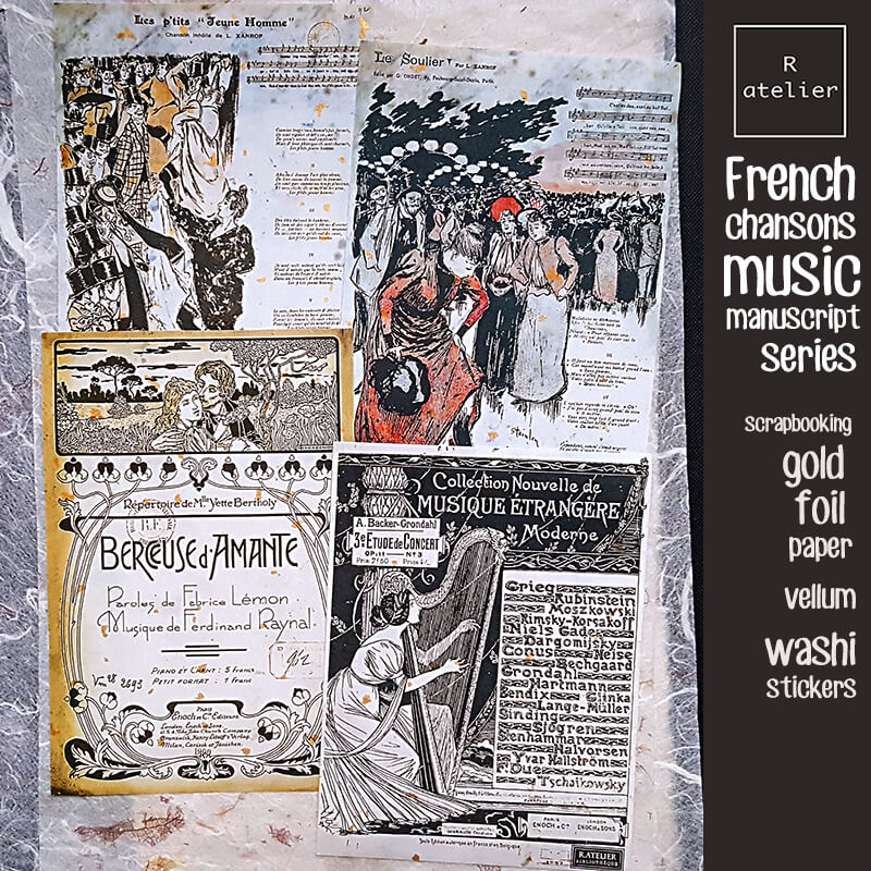 Romantic French Chansons Music Manuscript Series | Scrapbooking Vellum Paper Stickers Kit