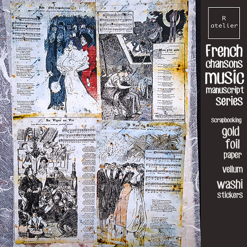 Romantic French Chansons Music Manuscript Series | Scrapbooking Vellum Paper Stickers Kit