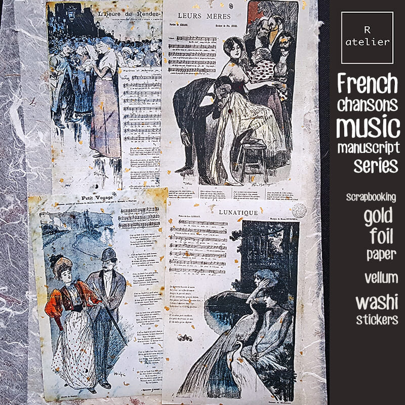 Romantic French Chansons Music Manuscript Series | Scrapbooking Vellum Paper Stickers Kit