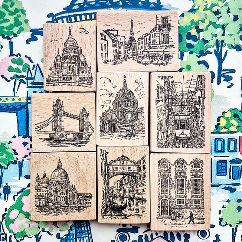 European Getaway Adventure Travelogue Scrapbooking Wooden Stamp
