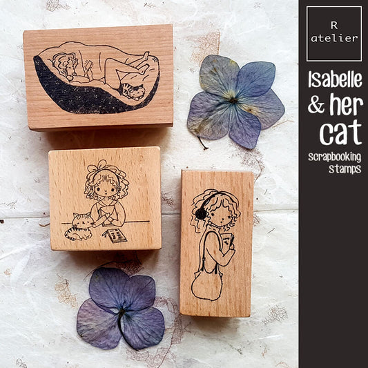 Isabelle and her cat Scrapbooking Wooden Stamps