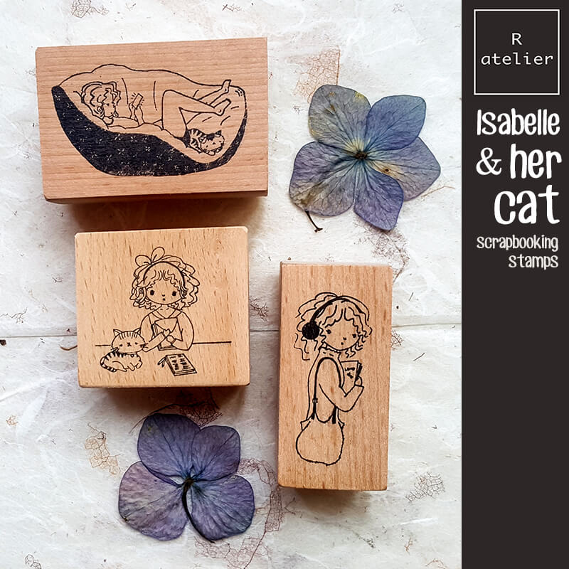 Isabelle and her cat Scrapbooking Wooden Stamps