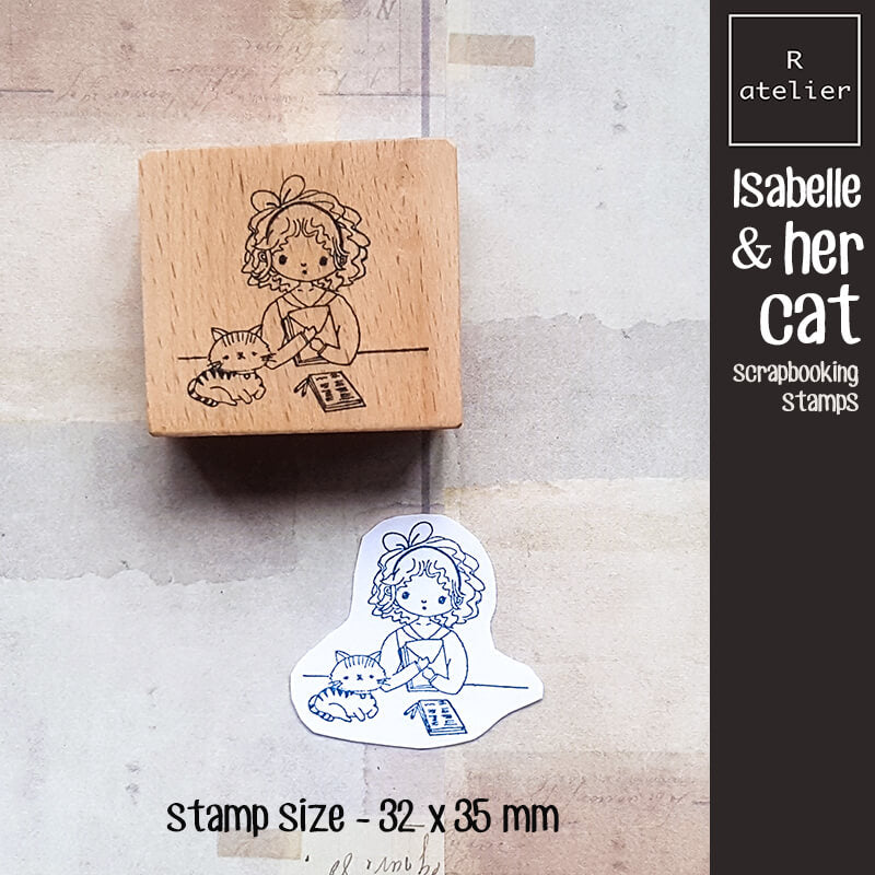 Isabelle and her cat Scrapbooking Wooden Stamps