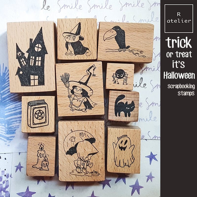 Halloween Trick-or-Treat Hocus Pocus Scrapbooking Wooden Stamps