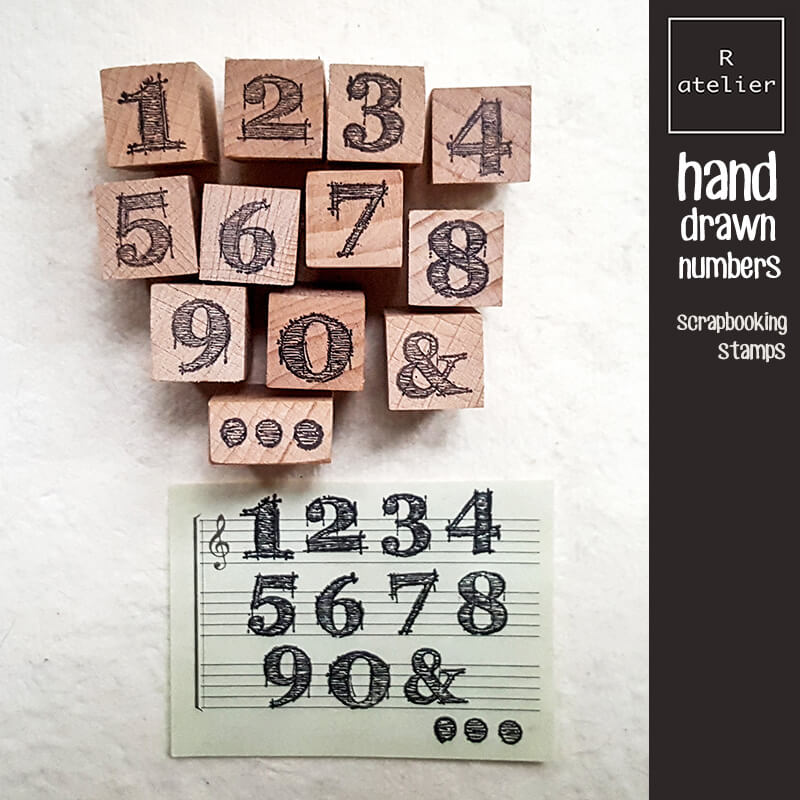 Hand Drawn Numbers Scrapbooking Wooden Stamp