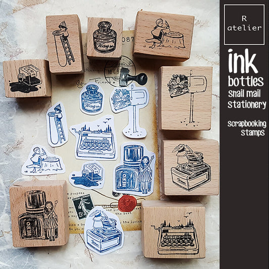 Ink Bottle Snail Mail Stationery Scrapbooking Wooden Stamp