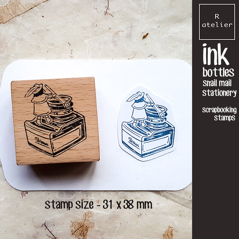 Ink Bottles Snail Mail Stationery Scrapbooking Wooden Stamp