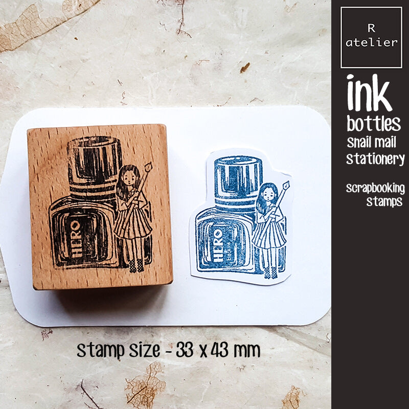 Ink Bottles Snail Mail Stationery Scrapbooking Wooden Stamp