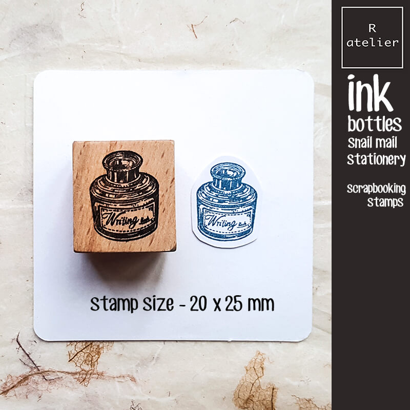 Ink Bottles Snail Mail Stationery Scrapbooking Wooden Stamp