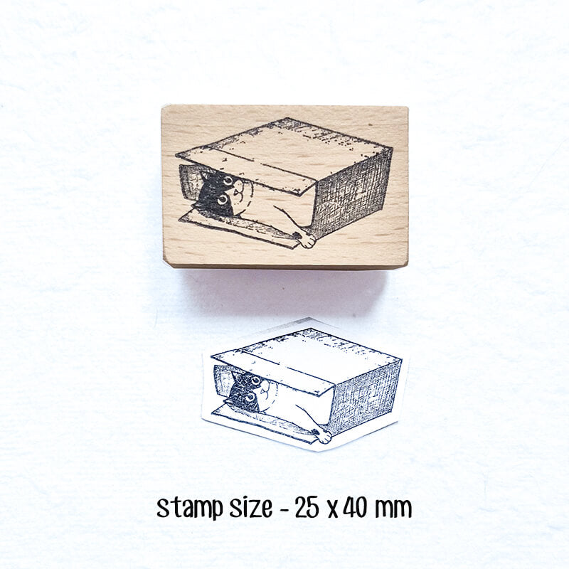My Cat Loves Boxes Scrapbooking Wooden Stamp