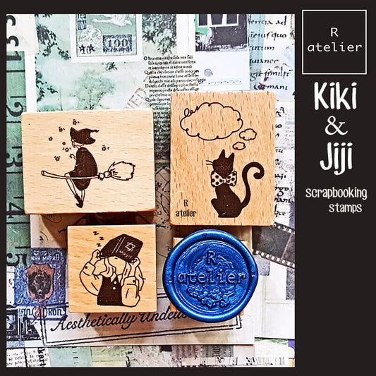 Kiki and Jiji Little Witch Black Kitty Scrapbooking Wooden Stamps