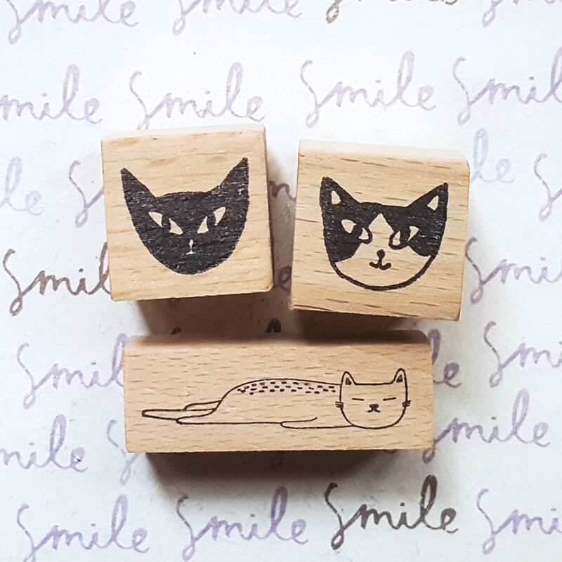 Whimsical Kitty Cat Portraits Scrapbooking Wooden Stamp