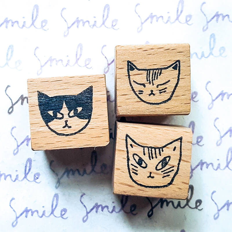 Whimsical Kitty Cat Portraits Scrapbooking Wooden Stamp