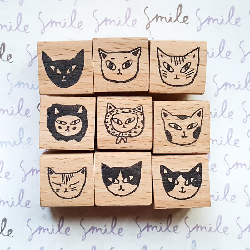 Whimsical Kitty Cat Portraits Scrapbooking Wooden Stamp