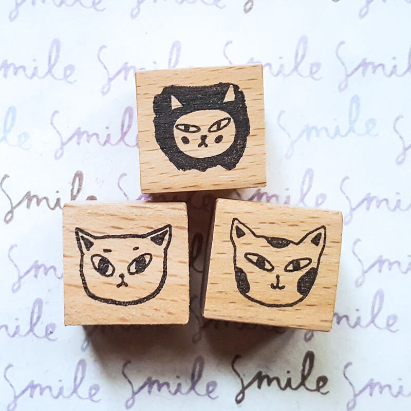 Whimsical Kitty Cat Portraits Scrapbooking Wooden Stamp