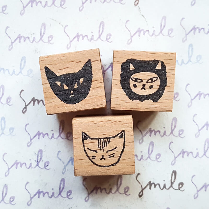 Whimsical Kitty Cat Portraits Scrapbooking Wooden Stamp