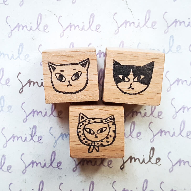 Whimsical Kitty Cat Portraits Scrapbooking Wooden Stamp