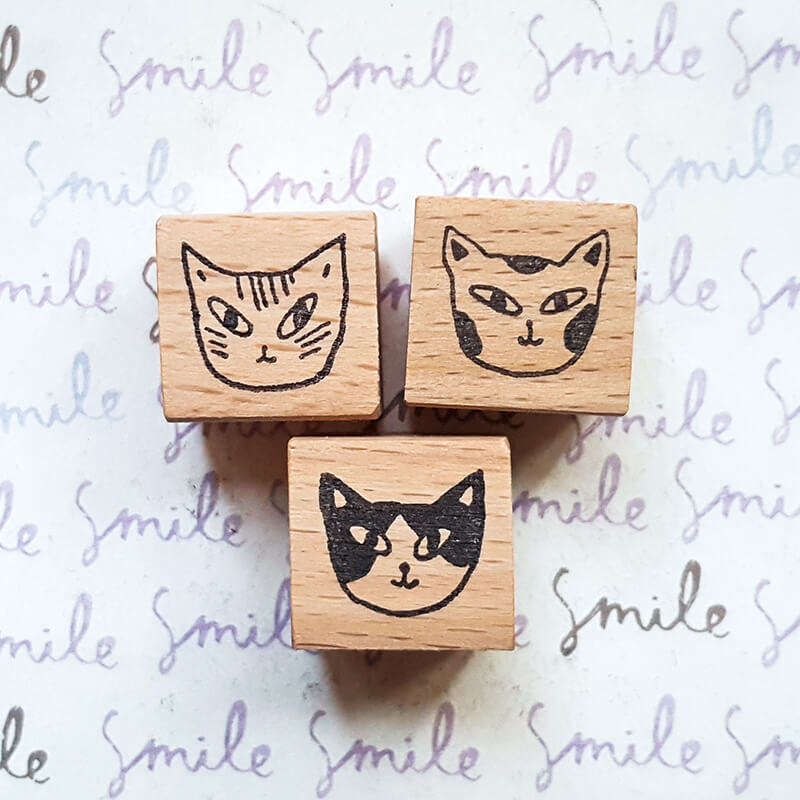 Whimsical Kitty Cat Portraits Scrapbooking Wooden Stamp