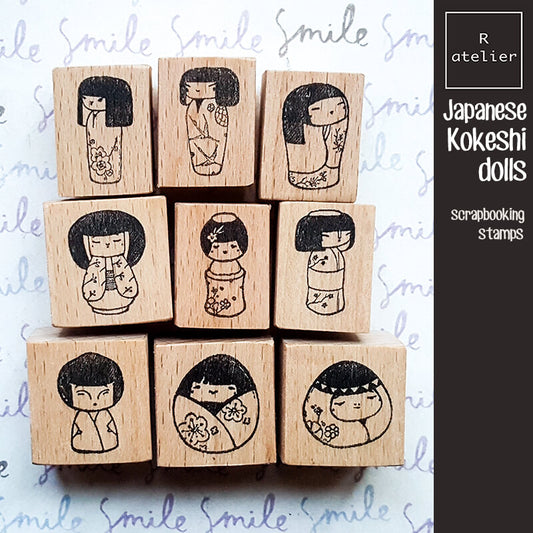 Japanese Kokeshi Dolls Scrapbooking Wooden Stamp