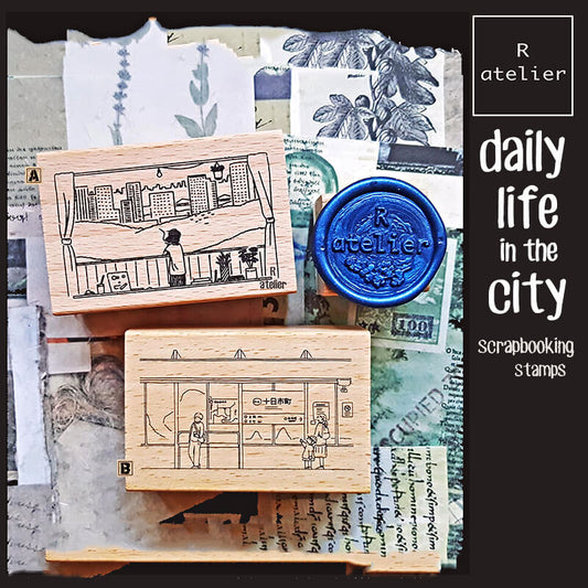 Daily Life in the City Scrapbooking Wooden Stamps