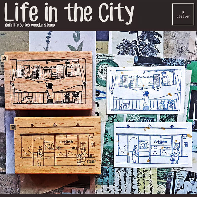 Daily Life in the City Scrapbooking Wooden Stamps