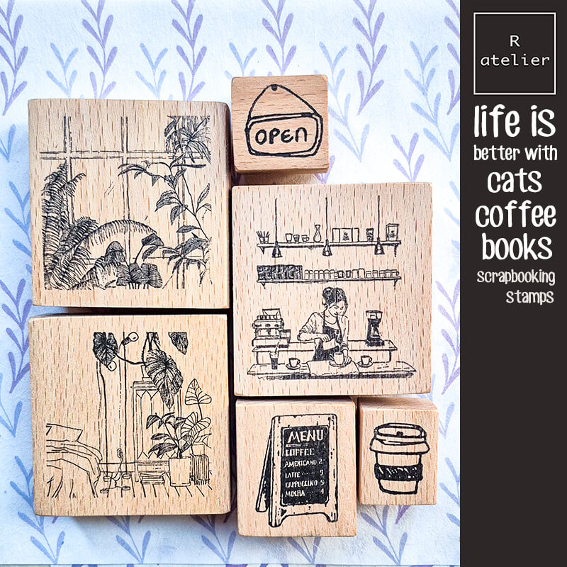 Daily Life Cats Books Coffee Scrapbooking Wooden Stamp