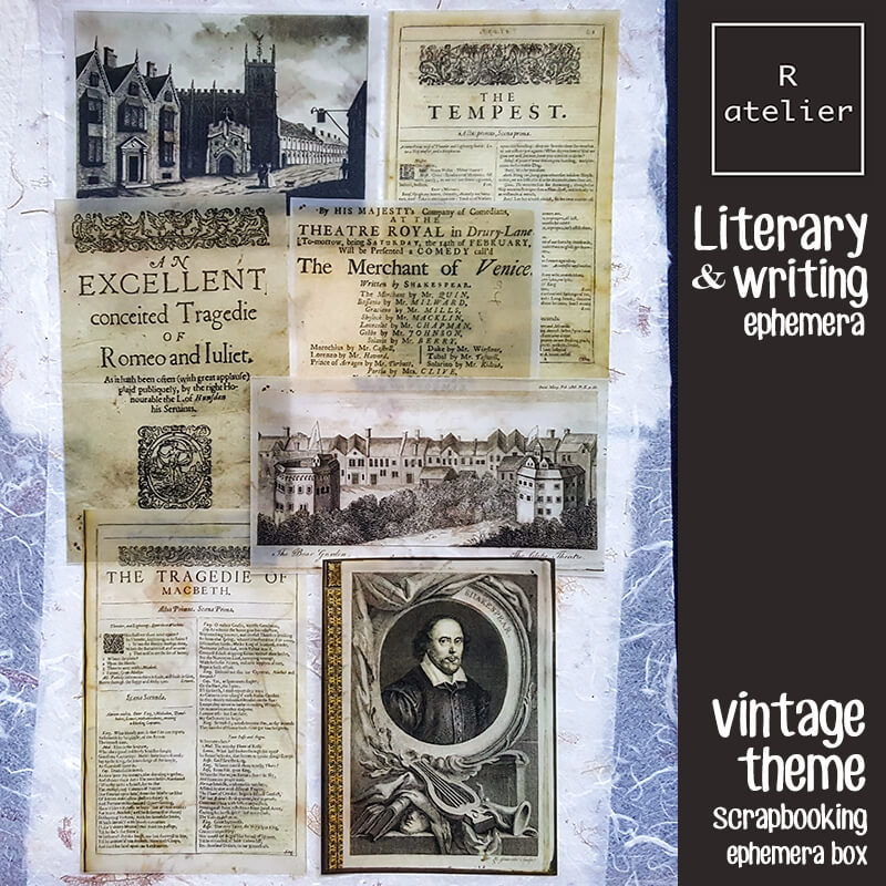 Literary & Writing Shakespeare Proust Ephemera Junk Journaling Scrapbooking Box