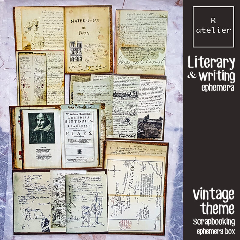 Literary & Writing Shakespeare Proust Ephemera Junk Journaling Scrapbooking Box