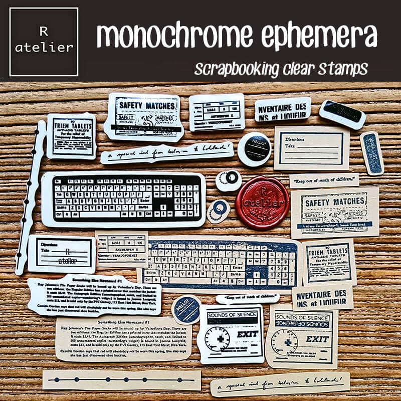 Monochrome Ephemera Series Scrapbooking Clear Stamps