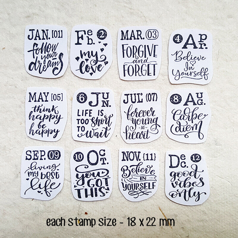 12 Monthly Positive Vibes Journal Quotes Scrapbooking Wooden Stamp