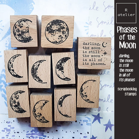 Phases of the Moon Lunar Phase Scrapbooking Wooden Stamp