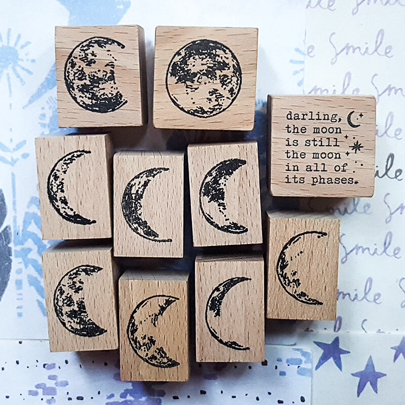 Phases of the Moon Lunar Phase Scrapbooking Wooden Stamp