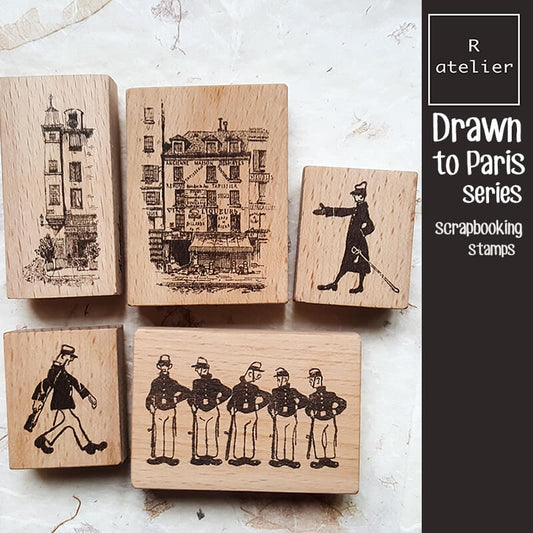 Drawn to Paris City Scene Scrapbooking Wooden Stamp