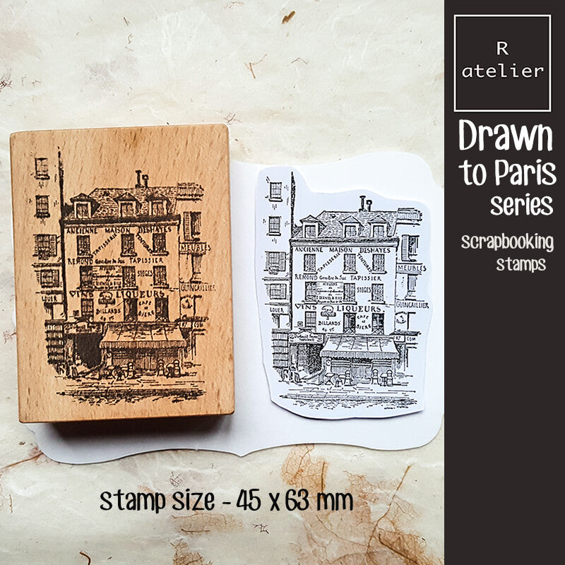 Drawn to Paris City Scene Scrapbooking Wooden Stamp
