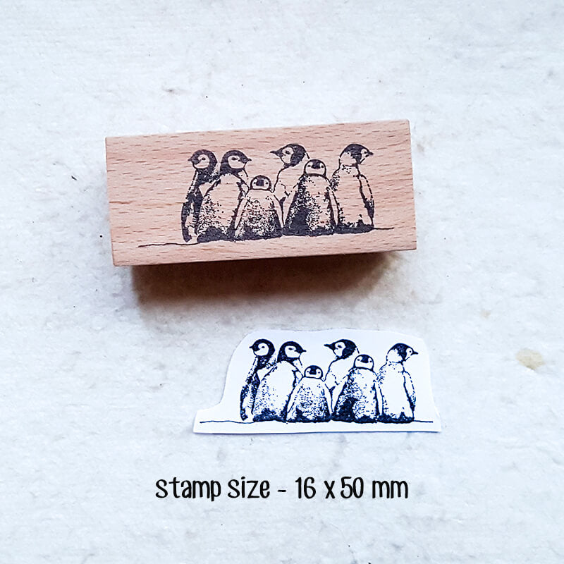 Whimsical Little Penguins Scrapbooking Wooden Stamp