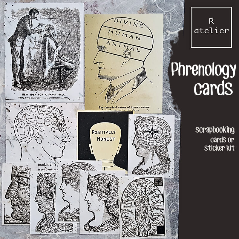 Phrenology Scrapbooking Cards and Stickers Ephemera Kit