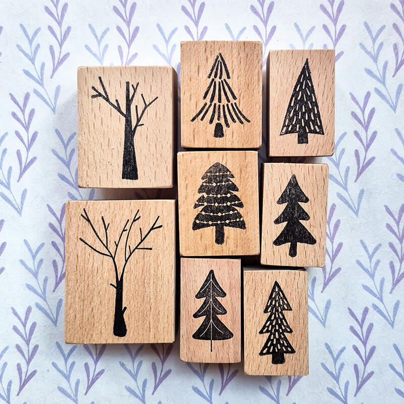 Little Pine Xmas Trees Forest Scrapbooking Wooden Stamp