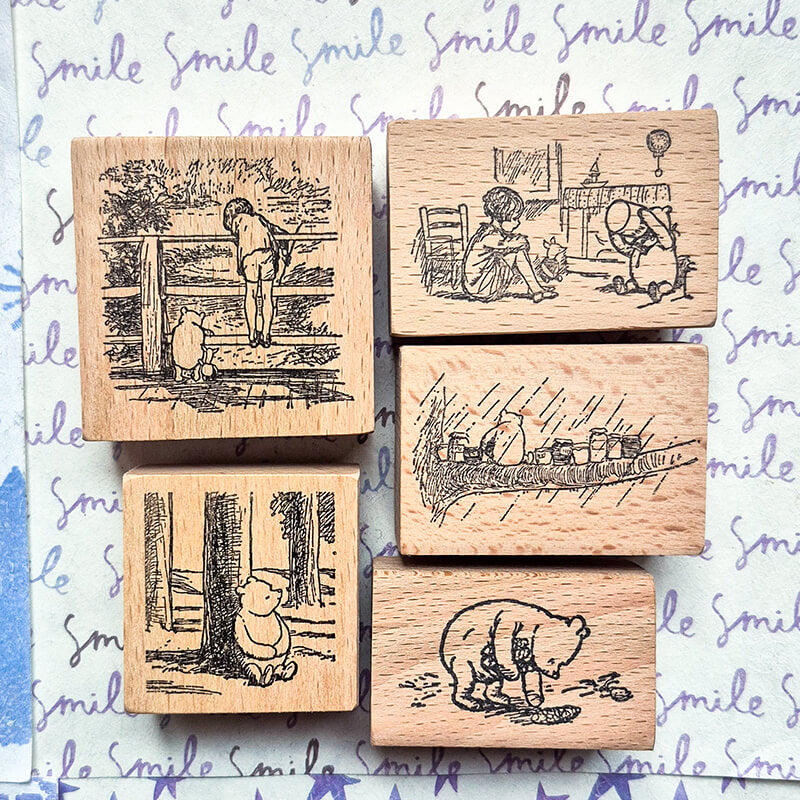 Little Pooh Bear Story Scrapbooking Wooden Stamp