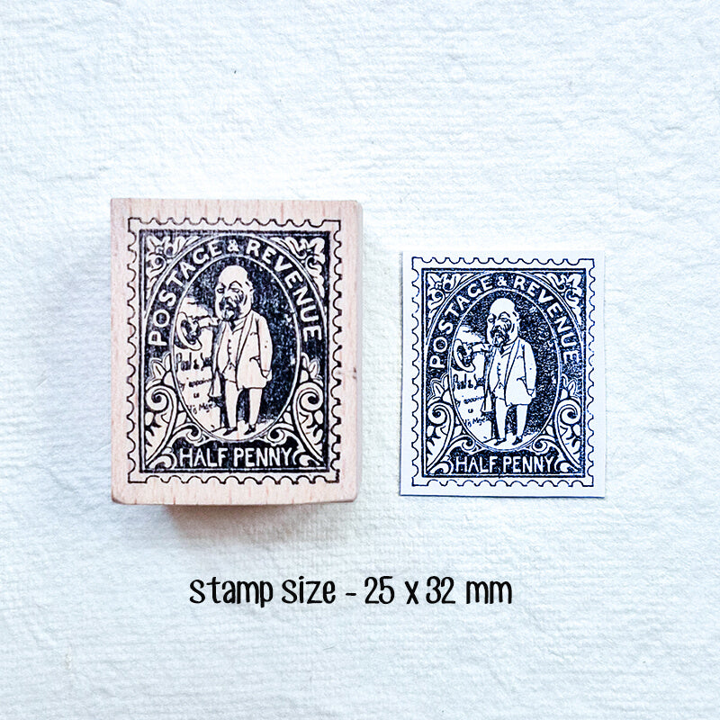 Whimsical Professor Gentleman Postage Stamps Scrapbooking Wooden Stamp