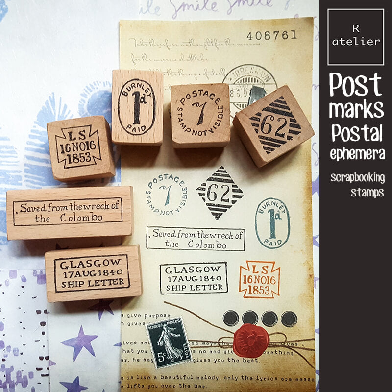 Postmarks Postal Ephemera Scrapbooking Wooden Stamp