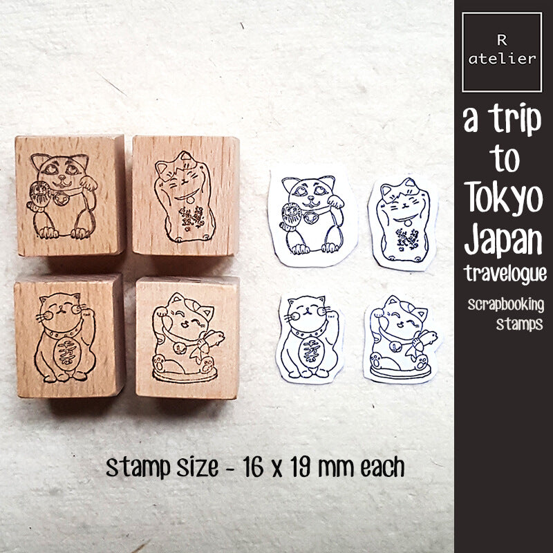 Prosperity Cats Japan Travelogue Scrapbooking Wooden Stamp