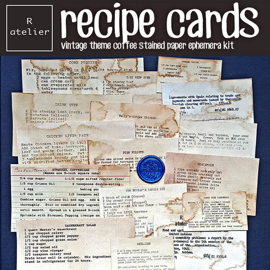 Recipe Cards (Coffee Stained) Paper Ephemera Kit