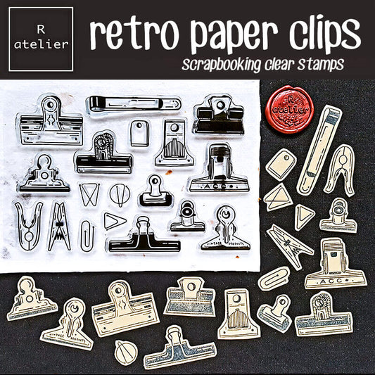 Retro Paper Clips stationery Scrapbooking Clear Stamps