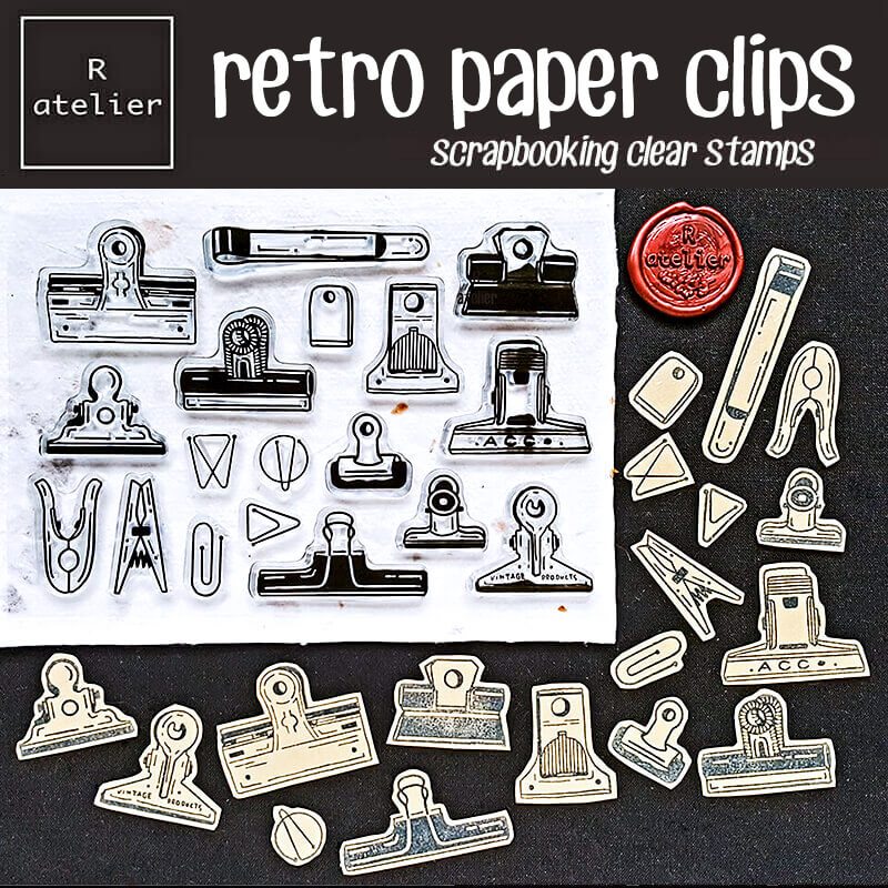 Retro Paper Clips stationery Scrapbooking Clear Stamps