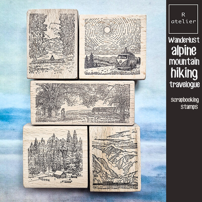 Wanderlust Road Trip Hiking Travelogue Scrapbooking Wooden Stamp