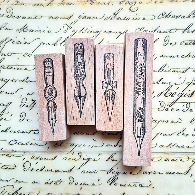 Fountain Pen Nibs Ink Bottle Scrapbooking Wooden Stamp